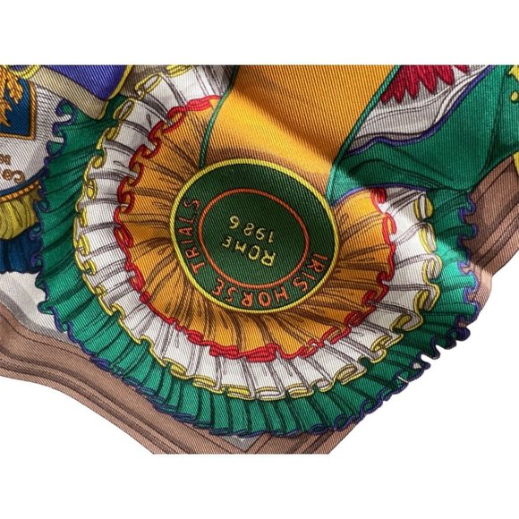 GUCCI " concorso ippico": Multicolor Silk, Logo Scarf #L028 - Picture 11 of 12